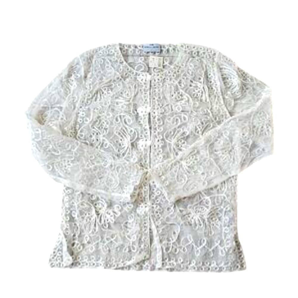 Vintage Princess Cruises White Metallic Sheer Lace Embroidered Blouse XL Formal - Picture 2 of 10